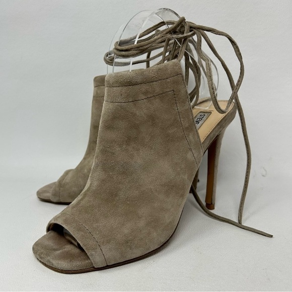 Steve Madden Taupe Sophie Sandals Peep Toe, Tie Up Mule Bootie Size 8.5 - Picture 4 of 12